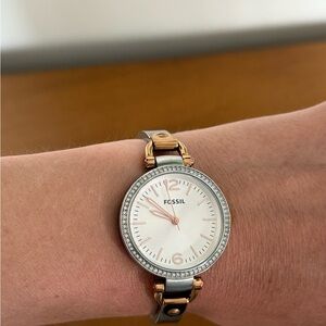 Fossil Two-Tone Crystal Accent Women’s Watch - Silver & Rose Gold